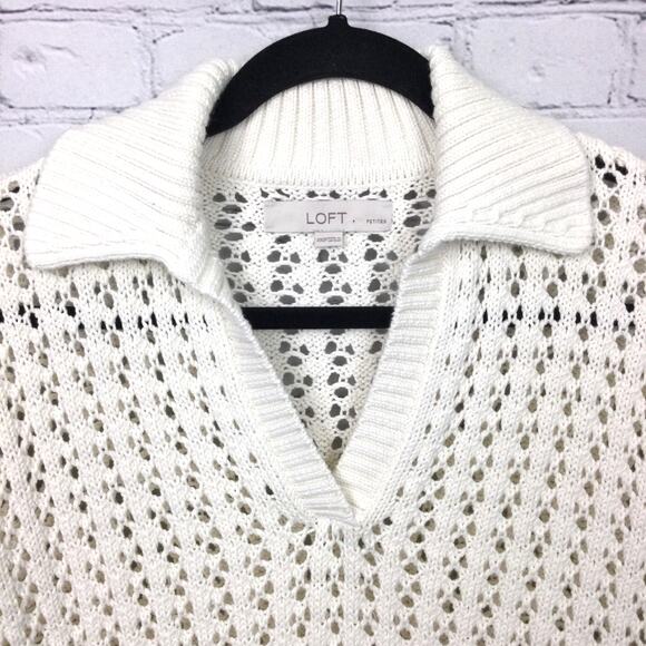 Loft Petites Cottagecore Open Knit Split Neck Cream Pullover Sweater Size XXS - Picture 3 of 13